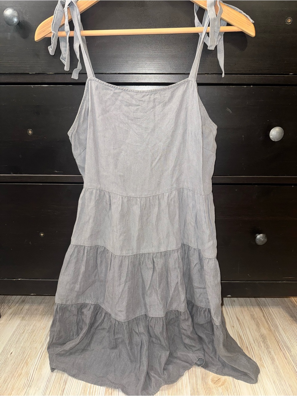 1250 C Grey Tiered Tie-Shoulder Sundress - Women's